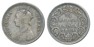 Victoria Queen, Silver ¼ Rupee, 1874, Bombay Mint, A / I / dot, (Prid 405). Very Fine, Sca