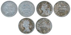 Victoria Empress, Silver ¼ Rupee, (3) 1889, 1890 and 1896. Fine. (3)