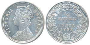 Victoria Empress, Silver ¼ Rupee, 1898, Calcutta Mint, C / II / C incuse (Prid 402). About