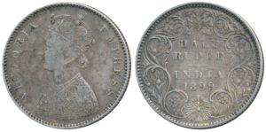 Victoria Empress, Silver ½ Rupee, 1899, Calcutta Mint, A / I / C incuse, (Prid 282). Fine+