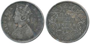 Victoria Empress, Silver ½ Rupee, 1899, Bombay Mint, A / I / B incuse, Inverted ‘B’, (Prid