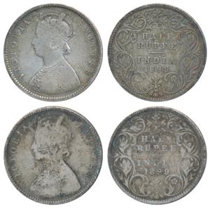 Victoria Empress, Silver ½ Rupee (2), 1899, Bombay Mint, A / I / B incuse, Inverted ‘B’ (P