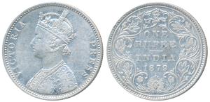 Victoria Empress, Silver Rupee, 1879, Bombay Mint, A3 / II / dot, (Prid 153). Very Fine+.