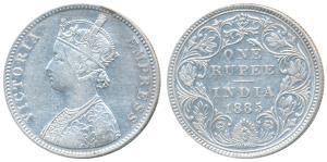 Victoria Empress, Silver Rupee, 1885, Bombay Mint, A3 / II / B raised (Prid 168). About Ve