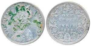 Victoria Empress, Silver Rupee, 1888, Bombay Mint, A3 / II / B raised (Prid 168). Verdigri