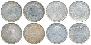 Victoria Queen and Empress, Silver Rupee (4), 1890, 1893, 1900 and 1901. Extremely Fine to