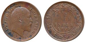 Edward VII, Copper ½ Pice, 1905, Calcutta Mint. Extremely Fine.