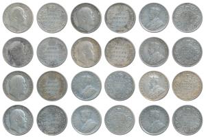 Edward and George V, Silver ½ Rupee (12), 1907 (3), 1910 (3), 1914, 1917 (2), 1919, 1926, 
