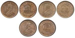 George V, Copper ½ Pice (3), 1912, 1919 and 1928, Calcutta Mint. Uncirculated. (3)