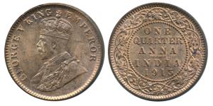 George V, Copper ¼ Anna, 1913. Uncirculated.