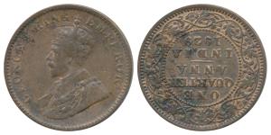 George V, Cupro Nickel ¼ Anna, 1929, Calcutta Mint, Error, Inverted die axis (rev. die rot