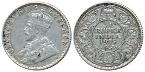 George V, Silver ¼ Rupee, 1915, Bombay Mint. Very Fine+.