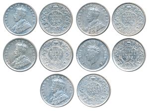 George V and George VI, Silver ½ Rupee, 1928 (2), 1933, 1936, 1939. Fine+ to Very Fine+, a