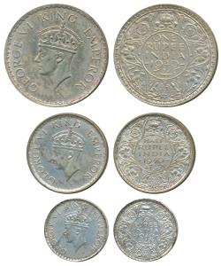 George VI, set of 3, Half Silver Rupee, ½ and ¼, 1940. Very Fine. (3)