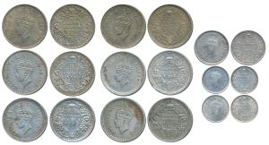 George VI, Half Silver Rupee (6), 1940, 1941, 1942, 1943, 1944, 1945; Silver ½ Rupee 1939;