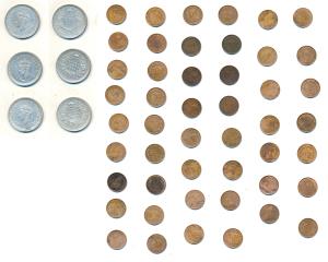George VI, Half Silver Rupee (3), 1944; George V and George VI, Copper 1/12 Anna (24), 191