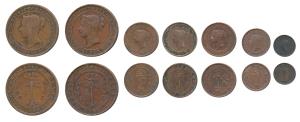 Ceylon, Victoria Queen, Copper 5 Cents (2), 1890 & 1892; 1 Cent (3) 1870, 1891 & 1892; ½ C