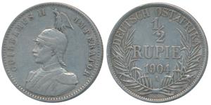 German East Africa, Wilhelm II, Silver ½ Rupie / Rupee, 5.79g, 1910J (KM 9). Very Fine, Ra