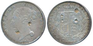 Great Britain, Victoria, Silver ½ Crown, rev. crowned shield of arms within wreath, 1879 (