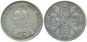 Great Britain, Victoria Queen, Double Florin, 1887, Jubilee head, rev. crowned shields cru