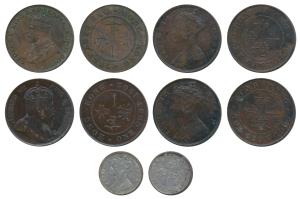 Hong Kong, Victoria, Bronze Cent (4), 1865, 1866; 1902 and 1925, (KM 4.1, 11 & 16); Victor