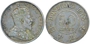 Hong Kong, Edward VII, Silver 50 Cents, 1905 (KM 15). Very Fine+.