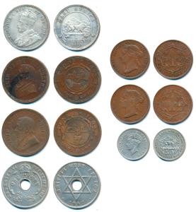 South Africa, Copper 1 Penny, 1892, 1898, rev. arms within design (KM 6); East Africa Prot