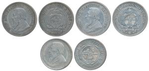 South Africa, Silver 2 ½ Shillings (2), 1895 and 1896, rev. lagged arms above banner, with