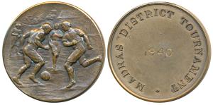 Madras District Tournament, Bronze Medal, 39.42g, obv. young people playing football, rev.