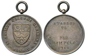 St. Xavier’s College Gymkhana, Bombay, Silver Medal (big), 15.7g, obv. logo of the college