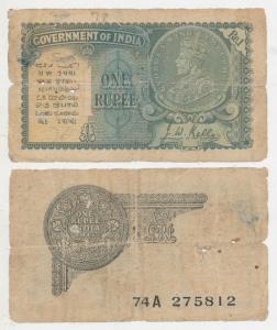 George V, Rupee 1, 2nd issue, 1935, signed J. W. Kelly, Prefix A (J&R 3.2.1B). About Fine,