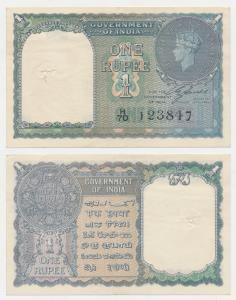 George VI, Rupee 1, 1944, signed C. E. Jones, serial number in black (J&R 4.1.1A). About E