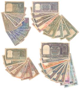 Assorted lot, Rupee 1 (11), Rupees 2 (7), Rupees 5 (5), Rupees 10 (8), Rupees 20, Rupees 5