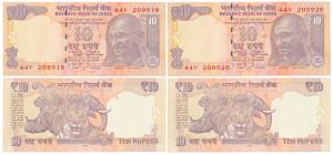 Rupees 10 (2), 2012, signed D. Subbarao, Inset L, Error, inverted watermark, in order of c