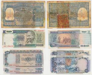 Assorted lot, Rupee 100 (3), H. V. R. Iengar; I. G. Patel; Rupees 500, C. Rangarajan. The 