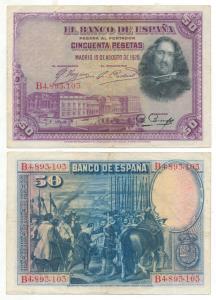 Spain, Cincuenta (50) Pesetas, 1928, Madrid. Very Fine, Scarce.