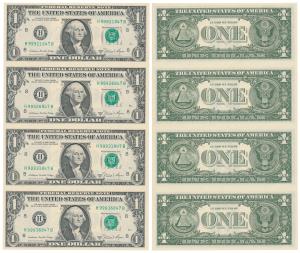 United States of America, Uncut Dollar Sheet, $1 with the portrait of George Washington, s