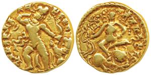 Guptas, Kumaragupta I, Gold Dinar, 7.98g, ’Lion-slayer’ type, obv. king standing right, we