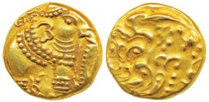 Western Gangas, Gold Gajapati Pagoda, 3.90g, obv. caparisoned elephant to right chewing su