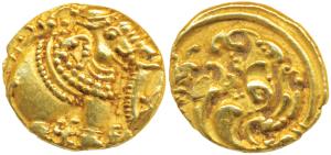 Western Gangas, Gold Gajapati Pagoda, 3.74g, obv. caparisoned elephant to right chewing su