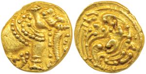 Western Gangas, Gold Gajapati Pagoda, 3.75g, obv. caparisoned elephant to right chewing su