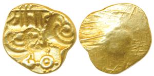Yadavas of Devagiri, Ramachandra Deva, reduced Gold Padma Tanka, 2.76g, central punch of K