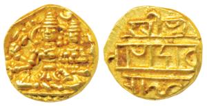 Vijayanagar Empire, Devaraya I, Gold ½ Pagoda, 1.70g, obv. Shiva-Parvati seated, Siva hold