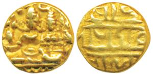 Vijayanagar Empire, Devaraya I, Gold ½ Pagoda, 1.69g, obv. Shiva-Parvati seated, Siva hold