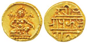Vijayanagar Empire, Krishnadeva Raya (1509-1529 AD), Gold ½ Pagoda, 1.69g, obv. Krishna as