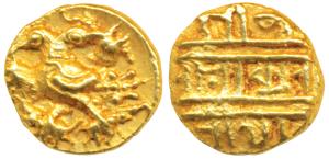 Vijayanagar Empire, Achyuta Deva Raya (1529-1542 AD), Gold ½ Pagoda, 1.69g, obv. Gandabher
