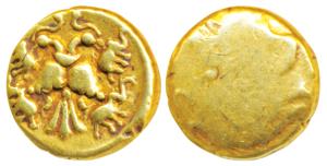 Vijayanagar Empire, Achyuta Deva Raya, Gold ½ Pagoda, 1.66g, obv. Gandabherunda (2-headed 