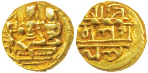 Vijayanagar Empire, Tirumala Raya (1565-1578 AD), Gold ½ Pagoda, 1.71g, obv. Rama and Sita