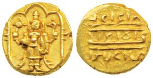Vijayanagar Empire, Venkitapati Raya III, Gold ½ Pagoda, 1.71g, obv. Tirupati Balaji / Ven