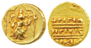 Vijayanagar Empire, Venkitapati Raya III, Gold ½ Pagoda, 1.71g, obv. Tirupati Balaji / Ven